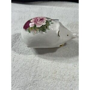 Vintage Bone Hedgehog W/Roses And Gold Edging From England Sz 6X 3 X 2.75